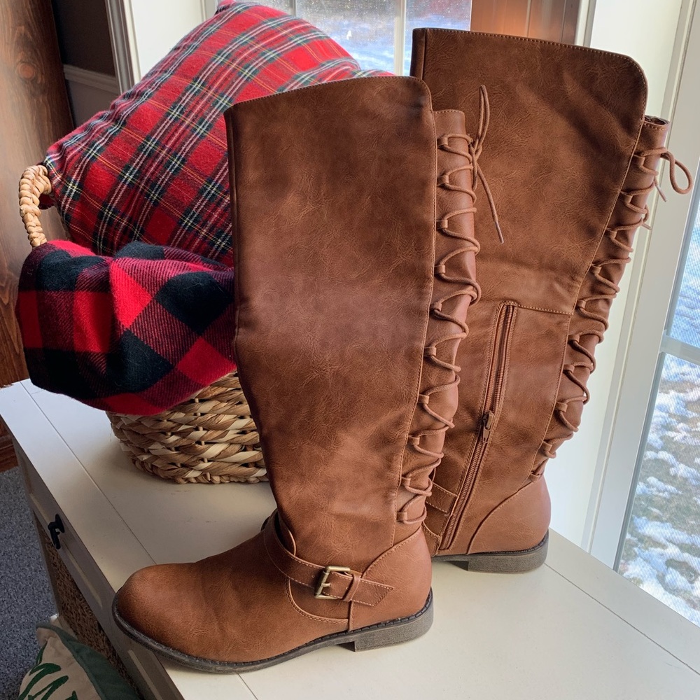 Cognac wide calf boots